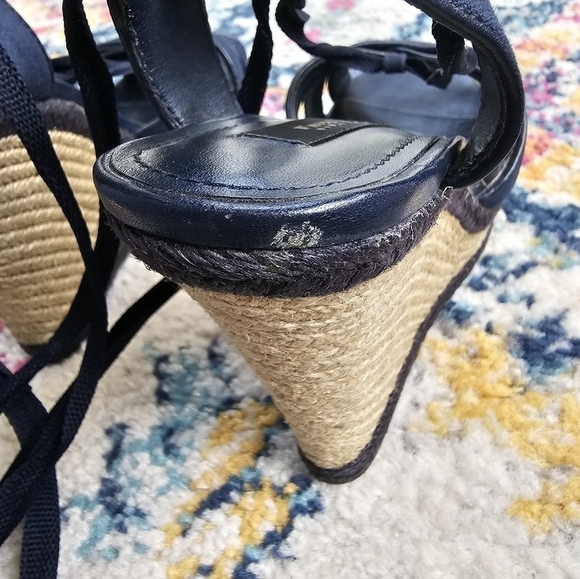 White House Black Market Navy Blue Espradille Ankle-Wrap Wedge Sandals Size 6.5 - Picture 8 of 16